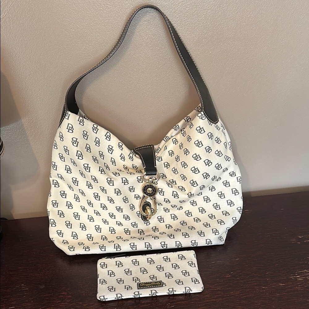 Dooney & Bourke Black and White Hobo Bag with Signature Monogram